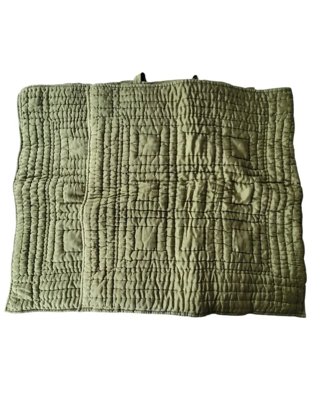 Pottery Barn set of 2 European Pillow Shams Olive Green Satin Washed Never Used